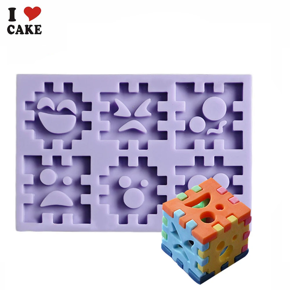 free shipping Cube 6 cavities Puzzles Silicone Cake Baking Mold Mould