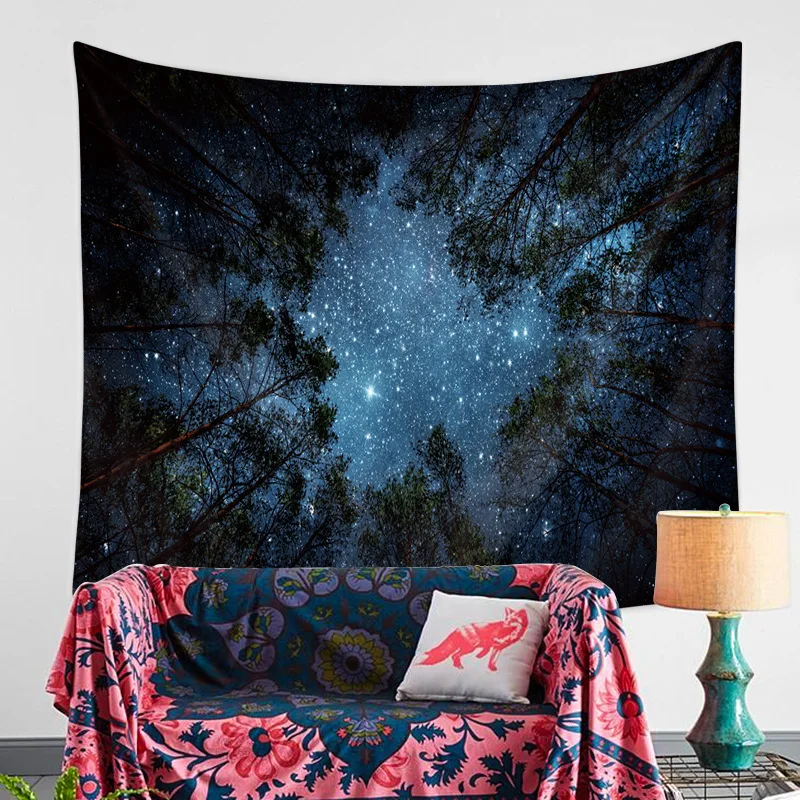 

Forest Starry Tapestry Wall Hanging Galaxy Tapestry Hippie Milky Way Tapestry Night Sky Tree Tapestry for Bedroom Dorm Decor