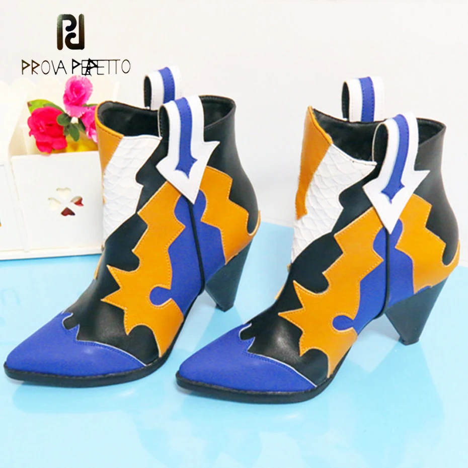 

Prova Perfetto fashion new mixed color ankle boots for women 2018 winter shoes pointed toe spike heel chelsea boots femininos