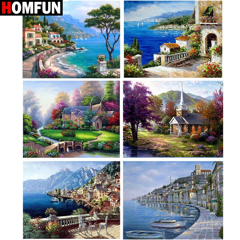 

HOMFUN Full Square/Round Drill 5D DIY Diamond Painting "Town landscape" 3D Diamond Embroidery Cross Stitch Home Decor Gift