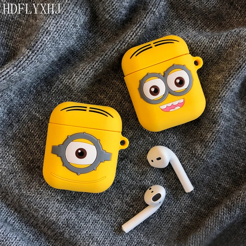 HDFLYXHJ Cartoon Soft Case For Airpods Case Cute 3D Minions Earphone