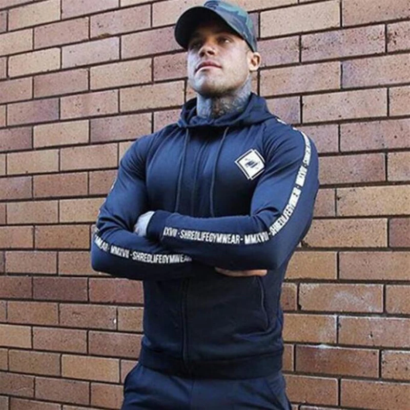 

Top Sport Running Gym Long Sleeve Sweatshirt Men Fitness Bodybuilding Joggers Muscle Hooded Tracksuit Sport wear Gym Male Jacket