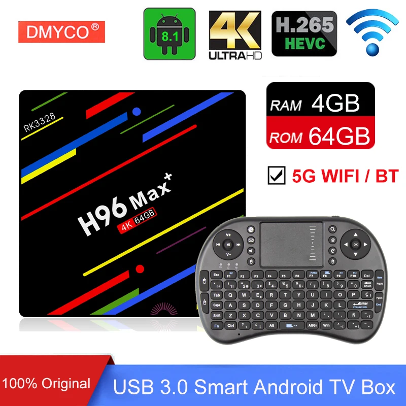 

5 pieces Original H96 MAX Plus Android 8.1 4G 64G Set Top Boxes 4K HD H.265 Smart TV Box USB3.0 Dual Wifi Wholesale Media Player
