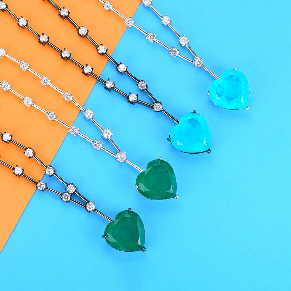

GODKI Luxury Multicolor Heart Stackable Pendant Necklace Beautiful Full Cubic Zircon Fashion Charm Women Party Jewelry Gift 2019