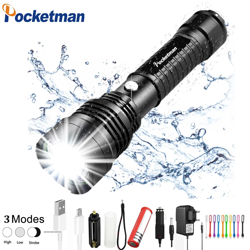 

28000Lumens Super Bright LED Tactical Flashlight Rechargeable Waterproof Linternas Torch Aluminum Alloy by 1*18650 or 3*AAA