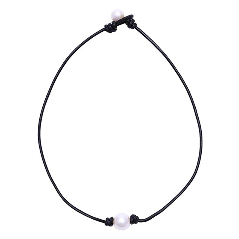 HIYONG, одиночное ожерелье-чокер из натурального культивированного пресноводного жемчуга для женщин и девочек, черное ожерелье из натуральной кожи, ювелирное изделие ручной работы
