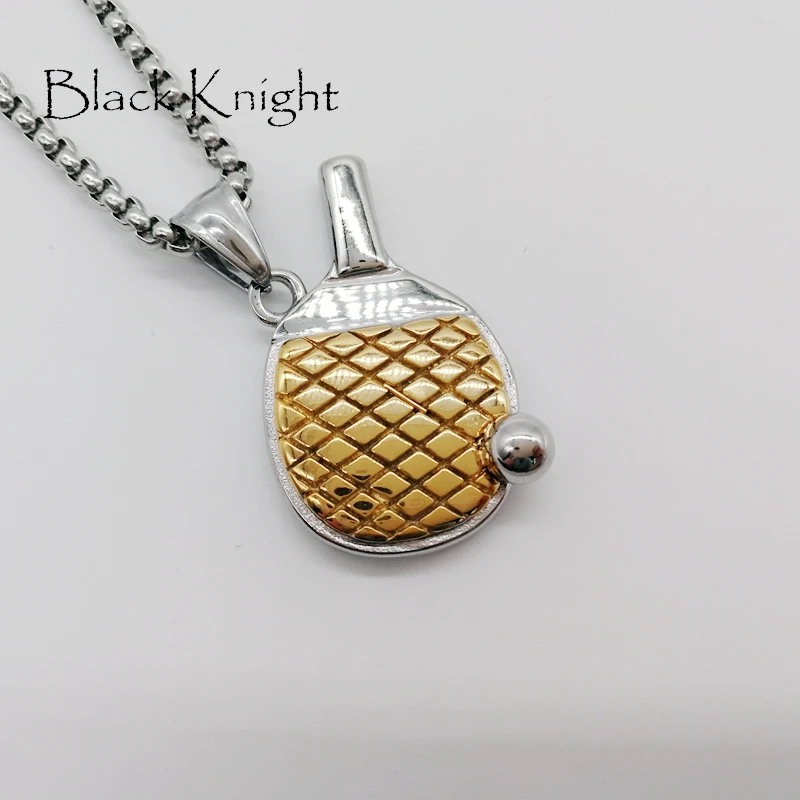 

Black Knight 2 tone table tennis bat pendant necklace men fashion stainless steel gym ping-pong bat necklace jewelry BLKN0662