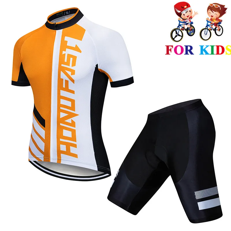 Детский костюм для велоспорта из шерсти, комплект велосипедная футболка с коротким рукавом, летняя одежда для велоспорта для мальчиков и девочек из микрофибры - Цвет: Short sleeve Set 8