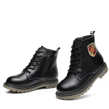 NEW Autumn/Winter Genuine Leather Shoes Boys Girls Martin Boots Kids Motorcycle boots Student Ankle Snow Boots Kids Shoes 044