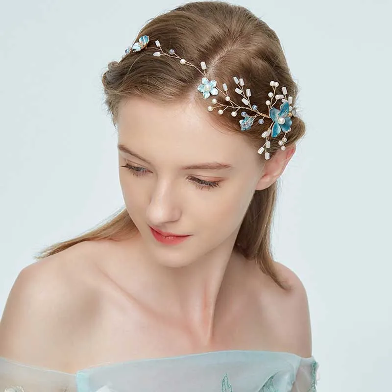 Korean Gold Women Flower Headband Pearl Bridal Hair ornament Lady Hair