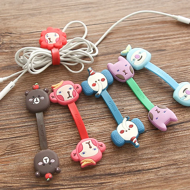 

5 pcs/Set Cute Cartoon Animal Shape Earphone Winder Data Line Storage Desktop Storage Stationery