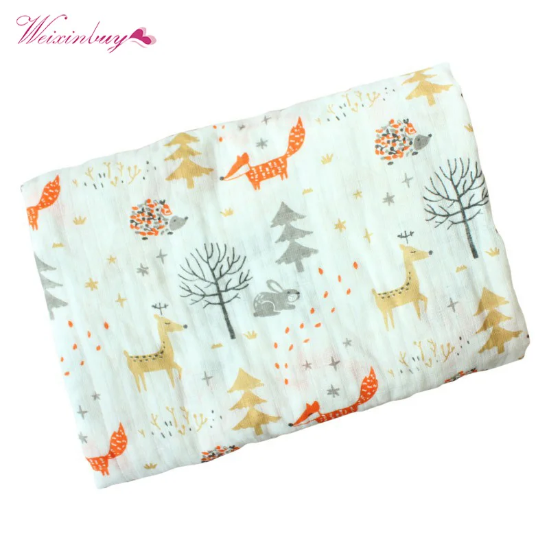 

Spring Baby Cotton Blanket Cartoon Fox Print Infant Muslin Swaddle Newborn Baby Props Blankets Photography