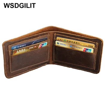 

Vintage Crazy Horse Genuine Leather Men Wallets Short Purse Slim Wallet Card Holder Handmade Male Overwatch Portemonnee Carteras