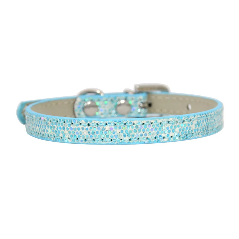 Cat Collar Personalized Adjustable Shining Rhinestone Cat Collar Puppy Baby Dog Cat Collar Leather Strap for Kitten Accessories - Цвет: Bule