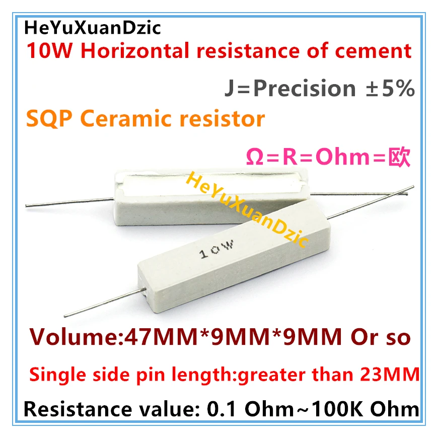 

10W Cement resistance 0.1 ~ 100k ohm 5% 0.1 0.22 0.33 0.47 0.5 47K 10 100 1K 10K 100K 0.82 0.68 0.33R 0.75R 1R 10R 100RJ ceramic