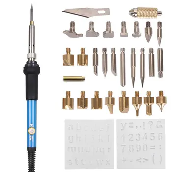 

60w Adjustable Soldering Iron Carving Pyrography Tool Wood Embossing Burning Soldering Pen Set Welding 28 Tips Kit