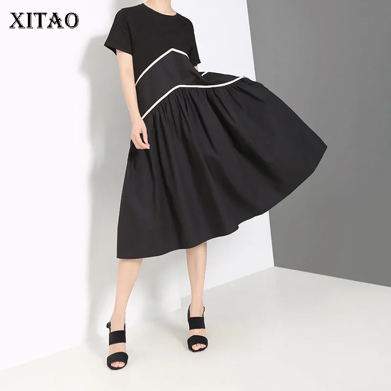 

XIATO Leisure Korean Style Patchwork Midi Dress Women Loose Plus Size Dress 2019 Summer Fashion Big Size Slim Dress WLD2417