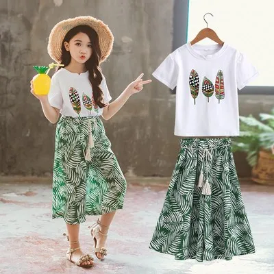 Комплекты одежды для девочек летняя рубашка с короткими рукавами для маленьких девочек топ+ шорты, костюмы детская одежда с принтом, 2 предмета - Цвет: Зеленый