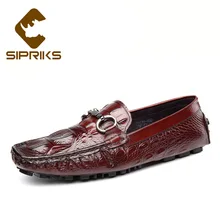 Sipriks/мужские черные кожаные лоферы; модная обувь для вождения; бордовые тапочки из крокодиловой кожи; дышащие легкие туфли на плоской подошве в европейском стиле