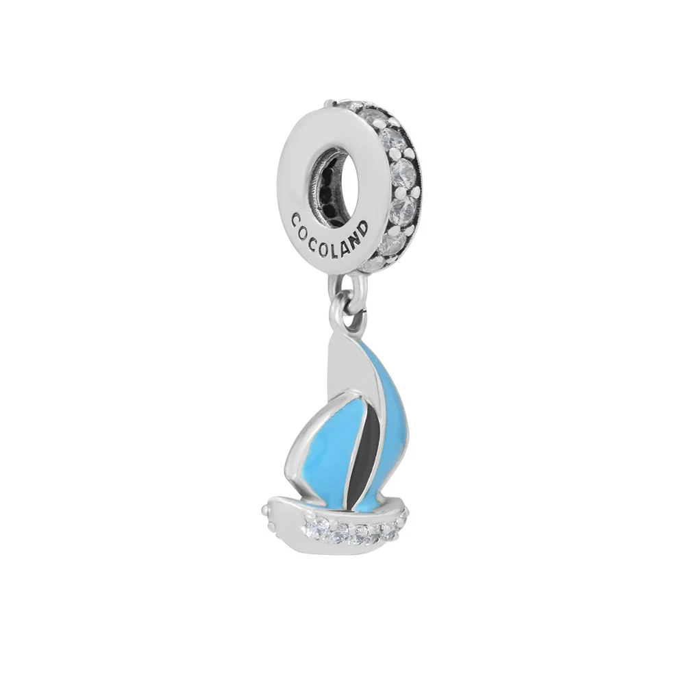 Подходит Pandora Charms браслеты гондолы бусины с голубой эмалью 925 пробы-серебро-ювелирные изделия DIY Изготовление
