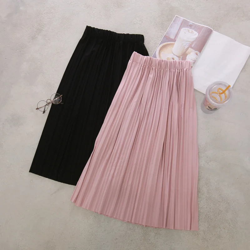 Весна и лето новая женская мода универсальная эластичная лента дробленая плиссированная юбка 4 цвета юбки