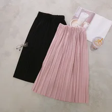 Весна и лето новая женская мода универсальная эластичная лента дробленая плиссированная юбка 4 цвета юбки