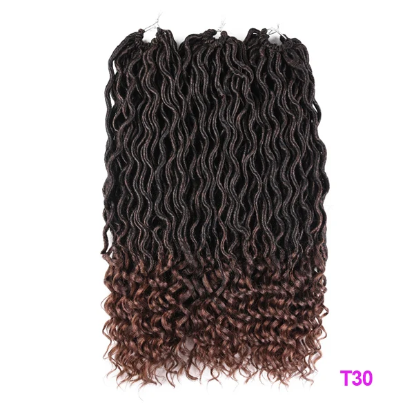 AliRobam 20 дюймов богиня Faux locs Curly вязанные волосы 24 корня/шт Омбре коричневая винно-красная синтетическая оплетка для наращивания волос для женщин - Цвет: T1B/30