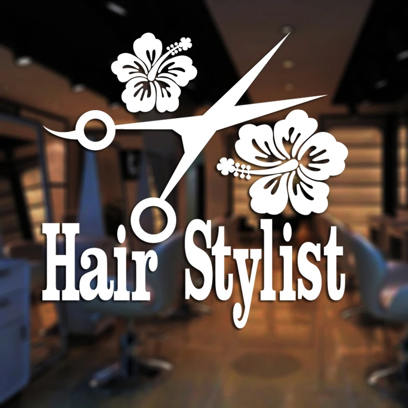 Hair Salon Sticker Beauty Scissors Decal Haircut Name Posters Vinyl Wall Art Decals Decor Decoration Mural Salon Sticker Mb056