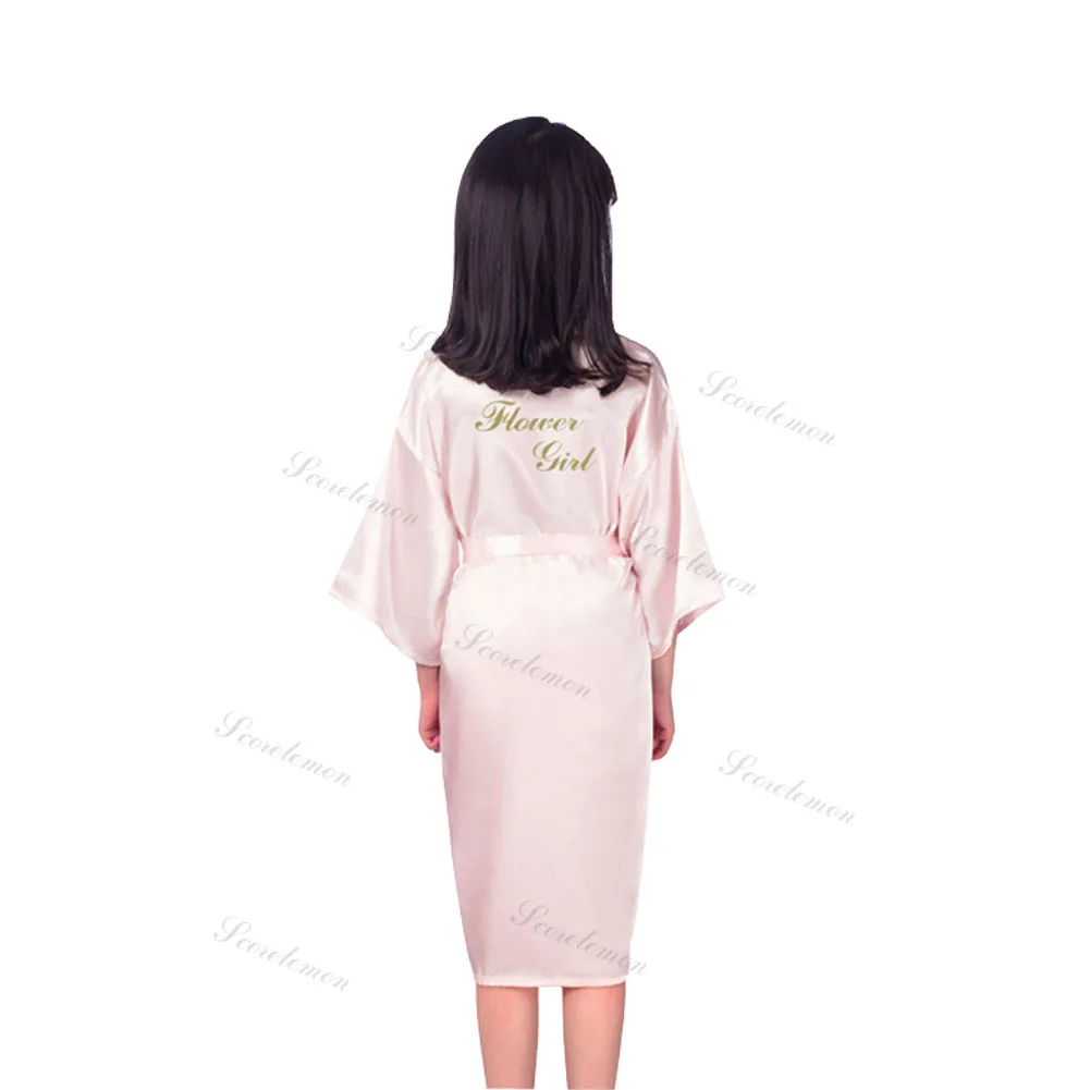 R20 атласный короткий Свадебный халат цветочное кимоно для девочек пижамы свадебное платье для детей