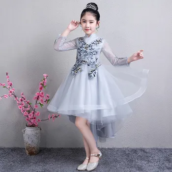 

2018 Autumn children's Embroidery Princess lace dress Child girl fringe wedding birthday dress Party host mermaid dress 5-15yrs