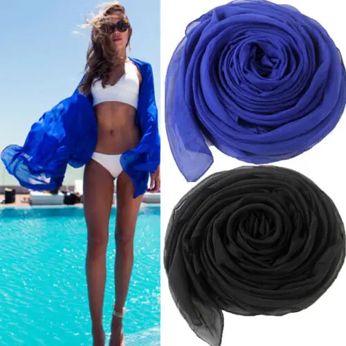

Fashion Women Summer Solid Scarf Chiffon Beach Bikini Cover Up Swimsuit Swimwear Shawl beach towels for adults