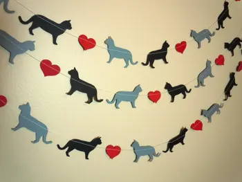 

Cat Love Paper Garland - Valentine's Day Decor - Choose Your Colors