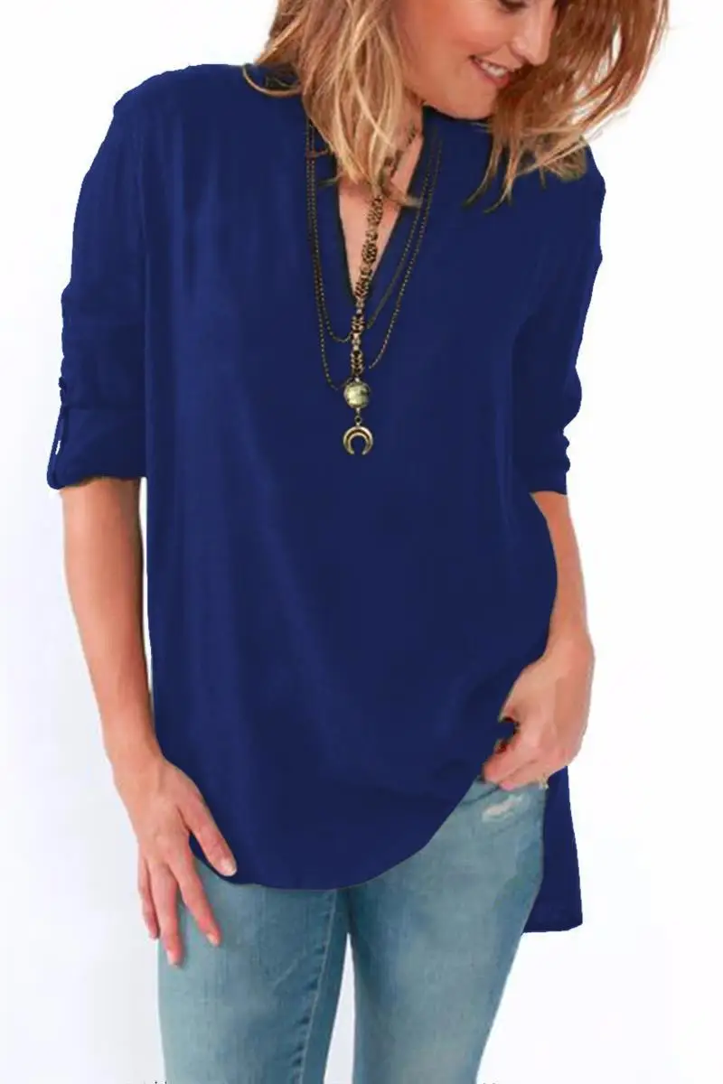 Шифоновая Блузка с V образным вырезом и длинным рукавом 9 цветов|chiffon blouse|blouse stylelong