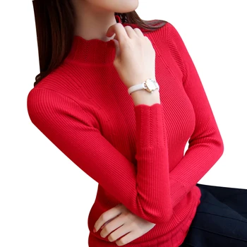 

Sueter Mujer Invierno Autumn Women Knitwear Long Sleeve Hollow Out Flower Turtleneck Blusa de tricot Pull Femme