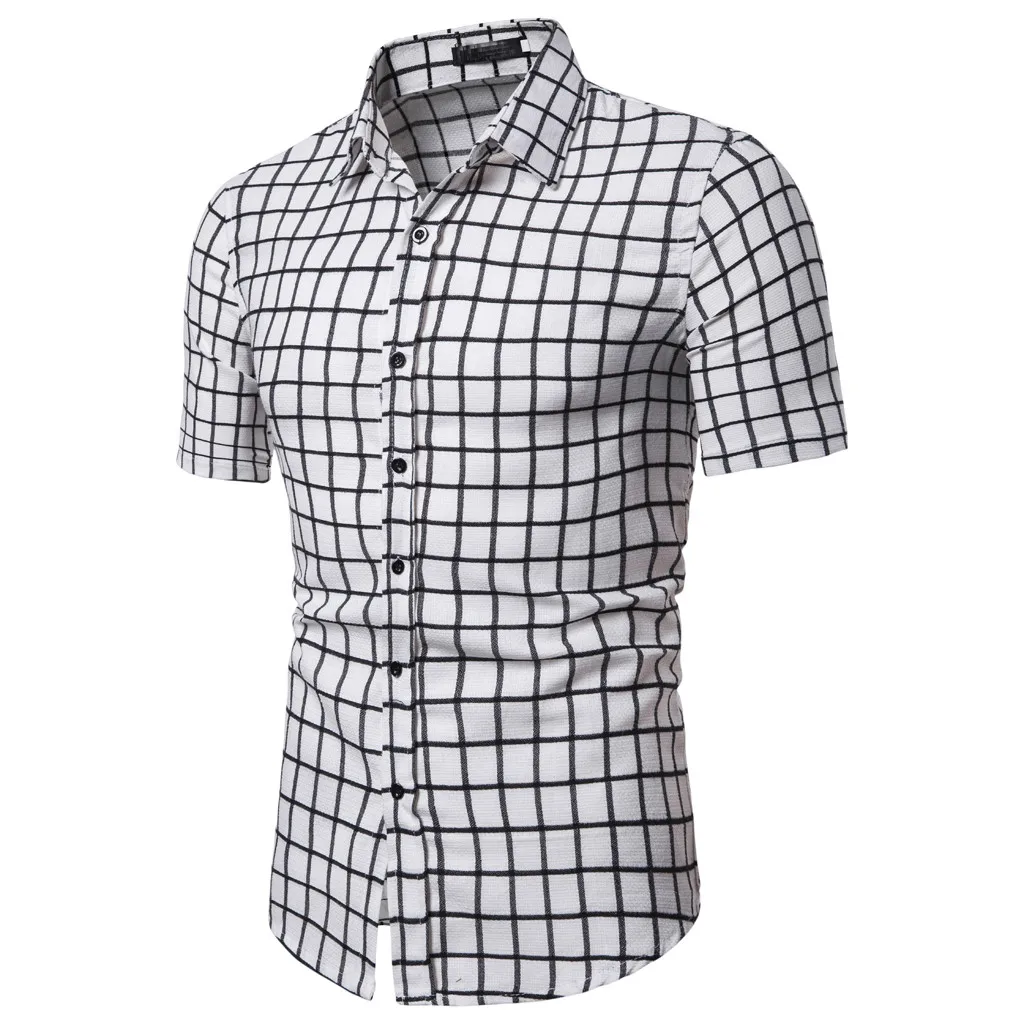 Мужская рубашка с клетчатым узором, Повседневная модная рубашка с отворотом и коротким рукавом 2019 Мужская одежда Повседневная camisa masculina