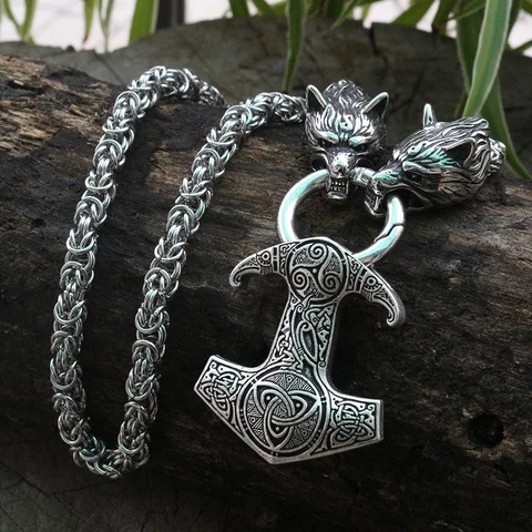 Colar de Aço Cabeça do Lobo com Viking Homens Inoxidável da Viking Corvo Pingente Mjolnir Nórdica Talismã Jóias Étnicas