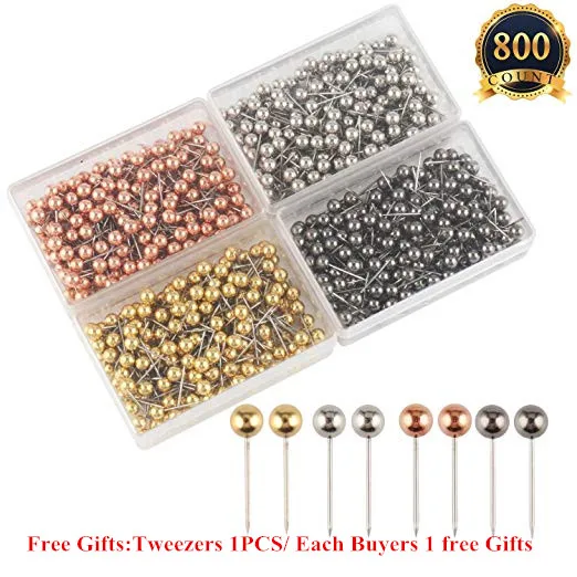 600 Pieces Multi-Color Push Pins Map Tacks,1//8 Inch Round Head with Stainless Point in Reconfigurable Container for Bulletin Board 600-Count Metallic Color Fabric Marking Map Pins