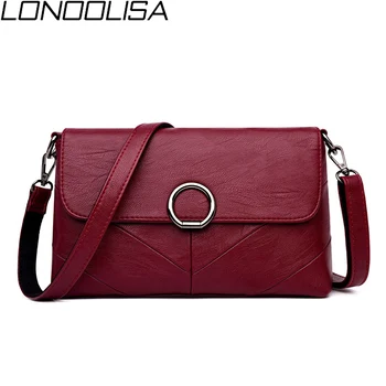 

LONOOLISA Hot Flap Bag Leather Luxury Handbags Women Bags Designer Ladies Shoulder Crossbody Bags For Women 2019 Bolsa Feminina