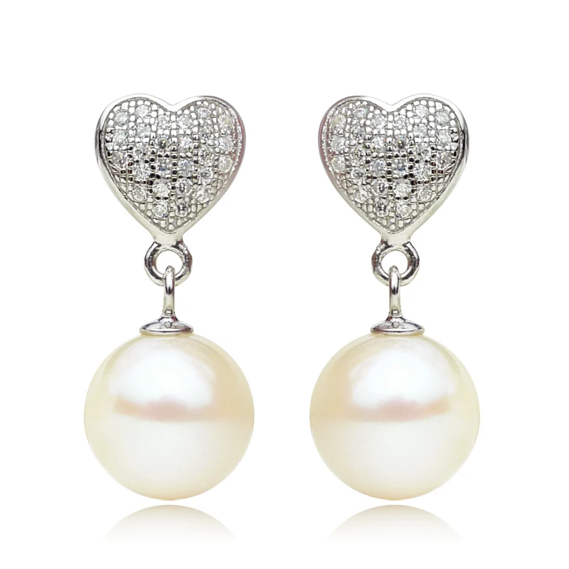 

925 silver real natural big The only Olympic 925 Sterling Silver Heart 9-9.5mm round natural pearl earrings earrings to send his
