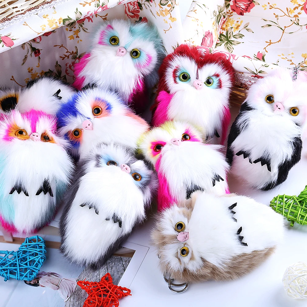 

15CM Women Key Ring Holder Cute Fluffy Owl Keychain & Pendant Faux Bunny Rabbit Fur Pompoms Key Chains For Handbag Plush Keyring