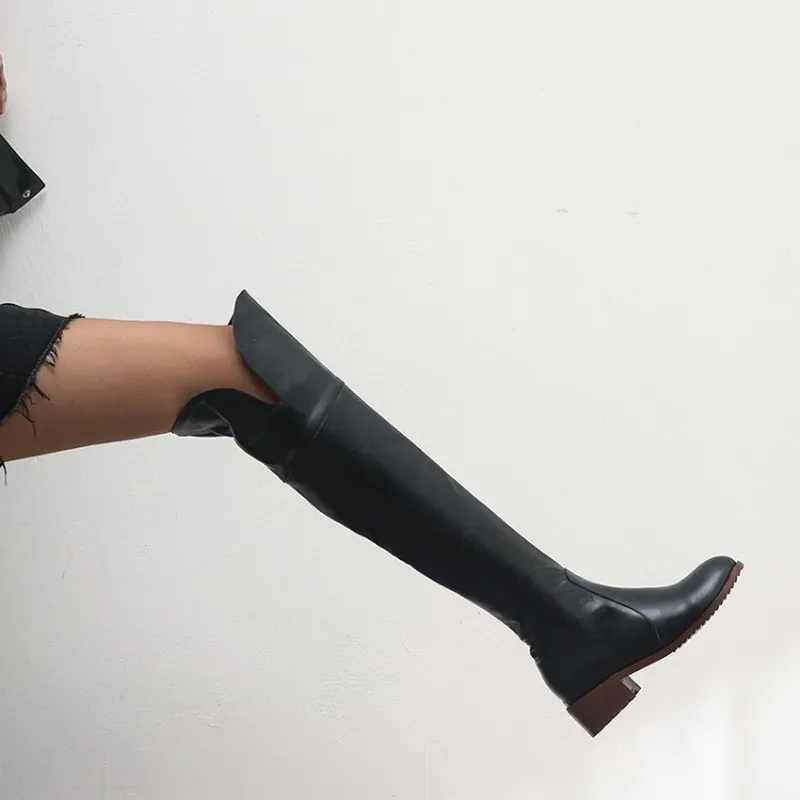 Plus Size Over Knee Thigh High Boots Women Autumn Sexy Thin High Heels Platform Women Shoes Square Heel Loose Boots MAZIAO