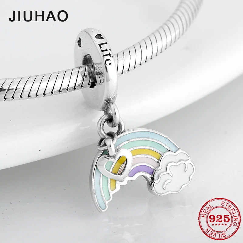 

New Rainbow Colorful clouds 925 Sterling Silver fine Pendants Beads Fit Original Pandora Charm Bracelet Jewelry making