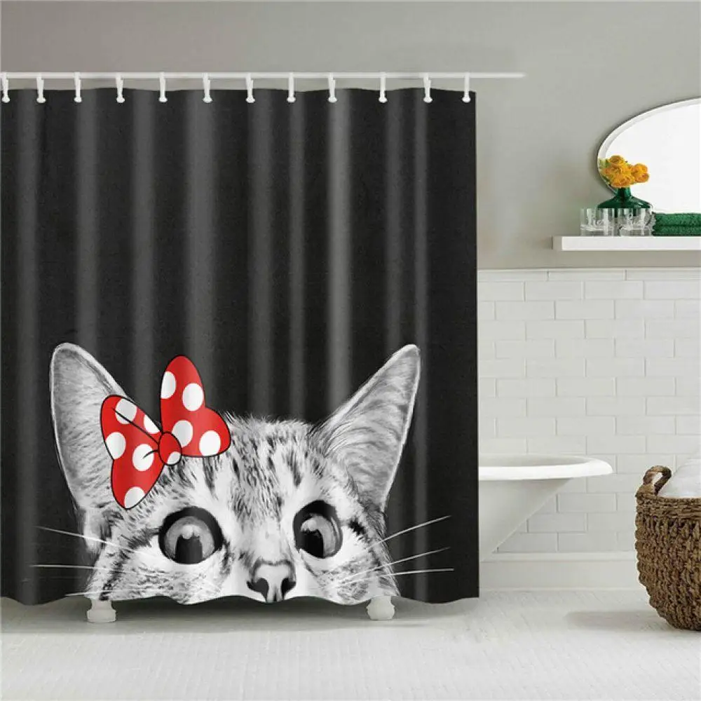 Christmas Cartoon Cat Print Shower Curtains for Bathroom Shower Curtain Washable Bath Decor Polyester Fabric Bathroom Curtain - Цвет: c0406