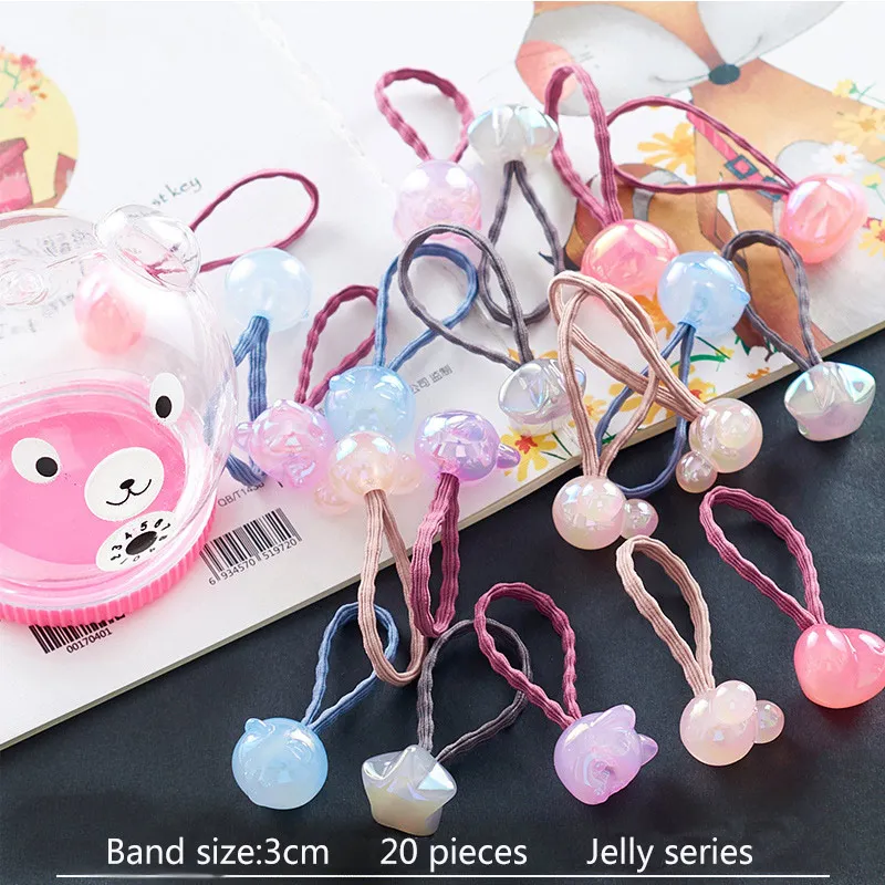 Jelly series 20pcs 10-20 шт./кор. эластичные резинки для волос в Корейском стиле для девочек милый акриловый медведь резинки Детские аксессуары для волос - Цвет: Jelly series 20pcs