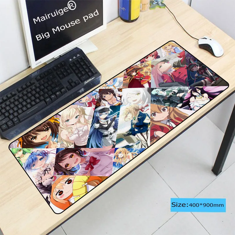  Mairuige Anime Girl Speed Version Large Gaming Mouse Pad Gamer Locking Edge Mouse Keyboards Mat Gif