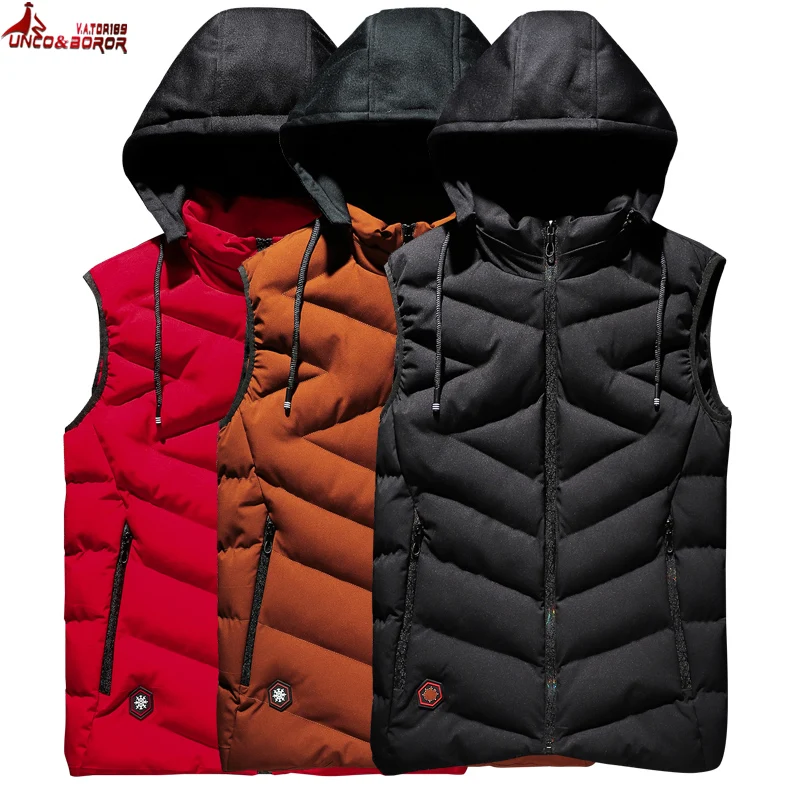 

UNCO&BOROR Mens Winter Sleeveless Jacket size L~7XL 8XL Detachable hooded Men's Warm Cotton-Padded Waistcoat Gilet Homme Vest