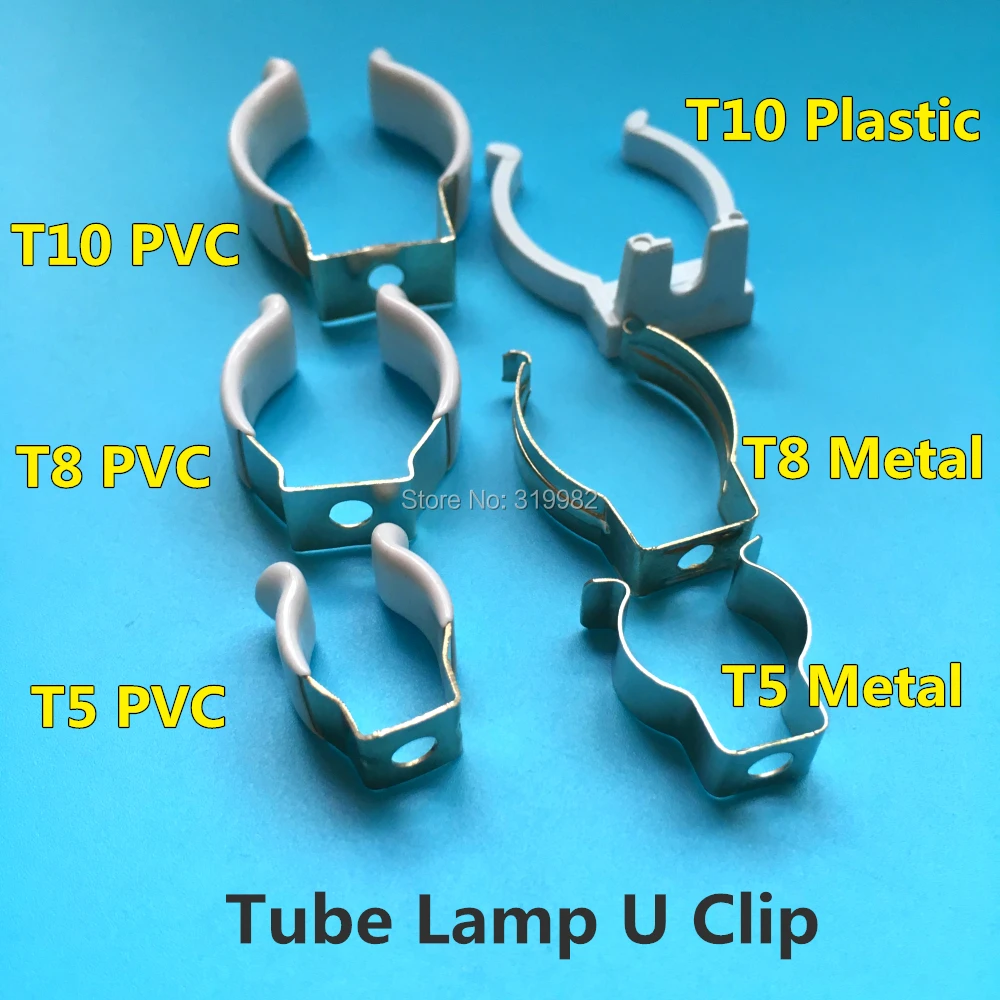 

100 PCS T5 T8 T10 PVC Plastic Metal U Clip Wedge Tube Lamp Base Holder Steel with White Cover Surface for LED Fluorescent Light