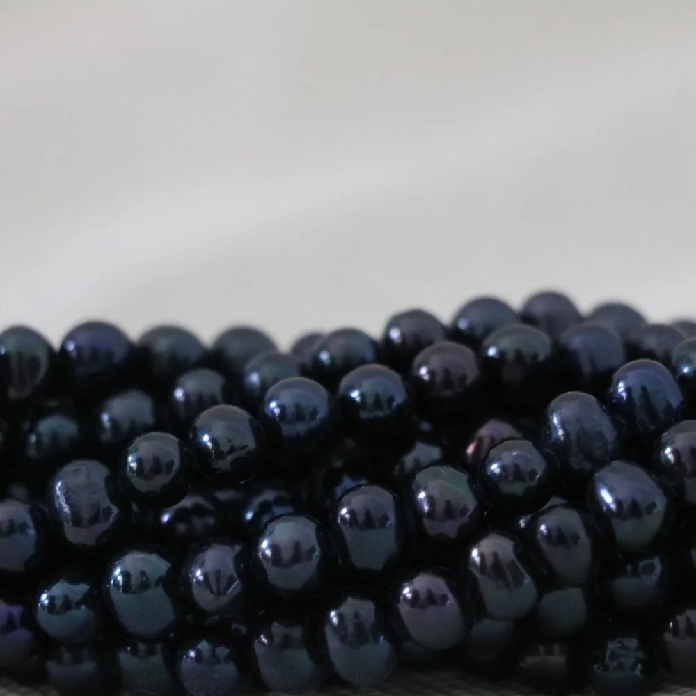 Natural Freshwater cultured black pearl approx round 7-8mm beauty high grade ceremony weddings gift jewelry making 15inch B1335