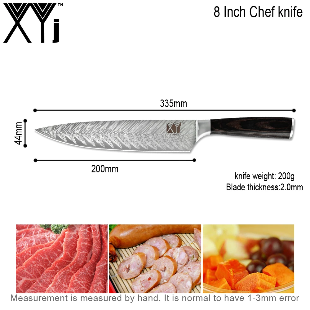 XYj Imitation Damascus Pattern Chef Knife 7Cr17 High Carbon Stainless Steel Kitchen Knives Ultra Sharp Blade Comfortable Handle