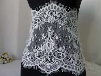 

25cm Width 3 Meters White Eyelash Lace Trim DIY Sewing Applique For Bridal Dress French Chantilly Net Lace Fabric New Style